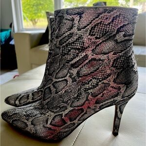 Silver snakeskin ankle boots heels